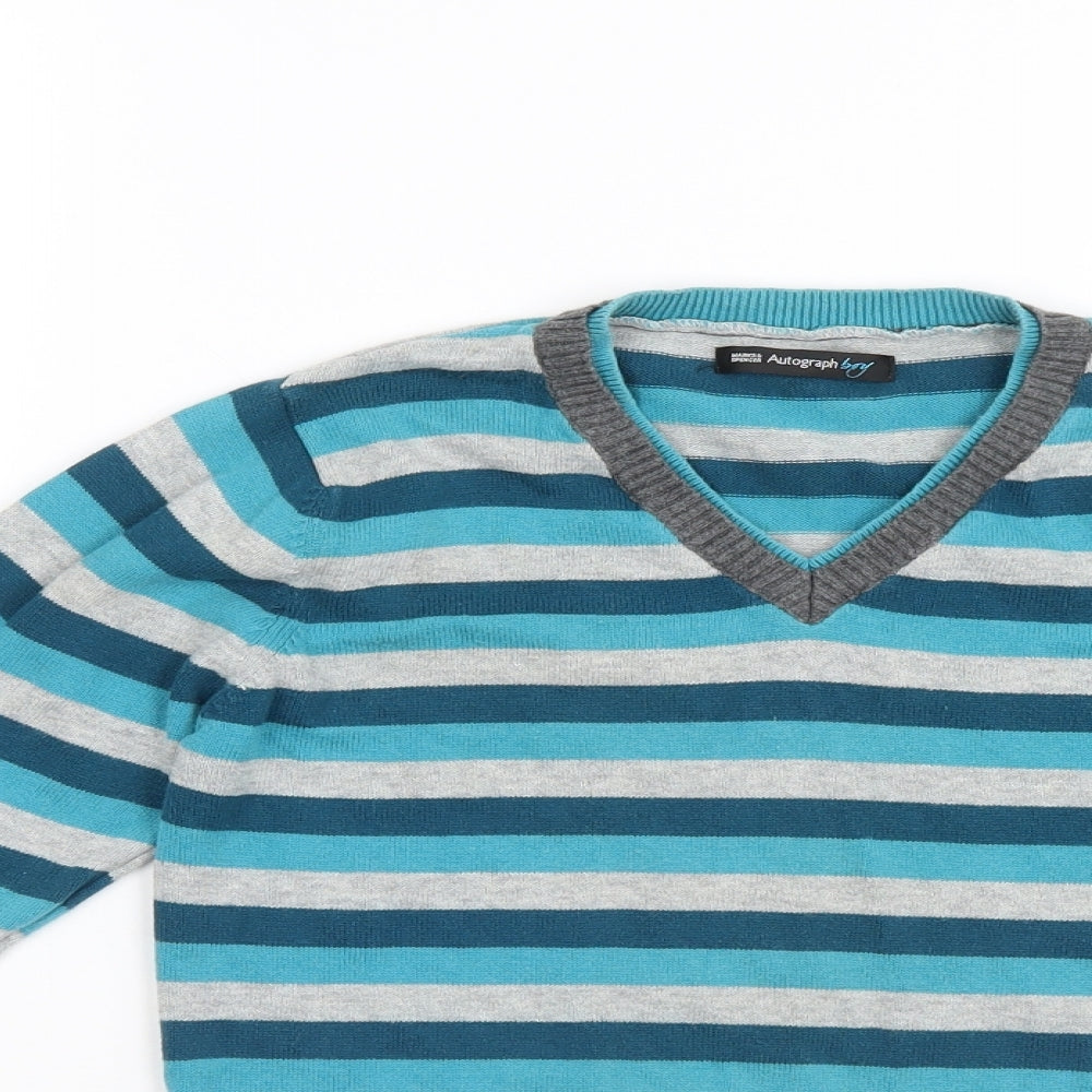 Autograph Boys Blue Striped  Pullover Jumper Size 7-8 Years