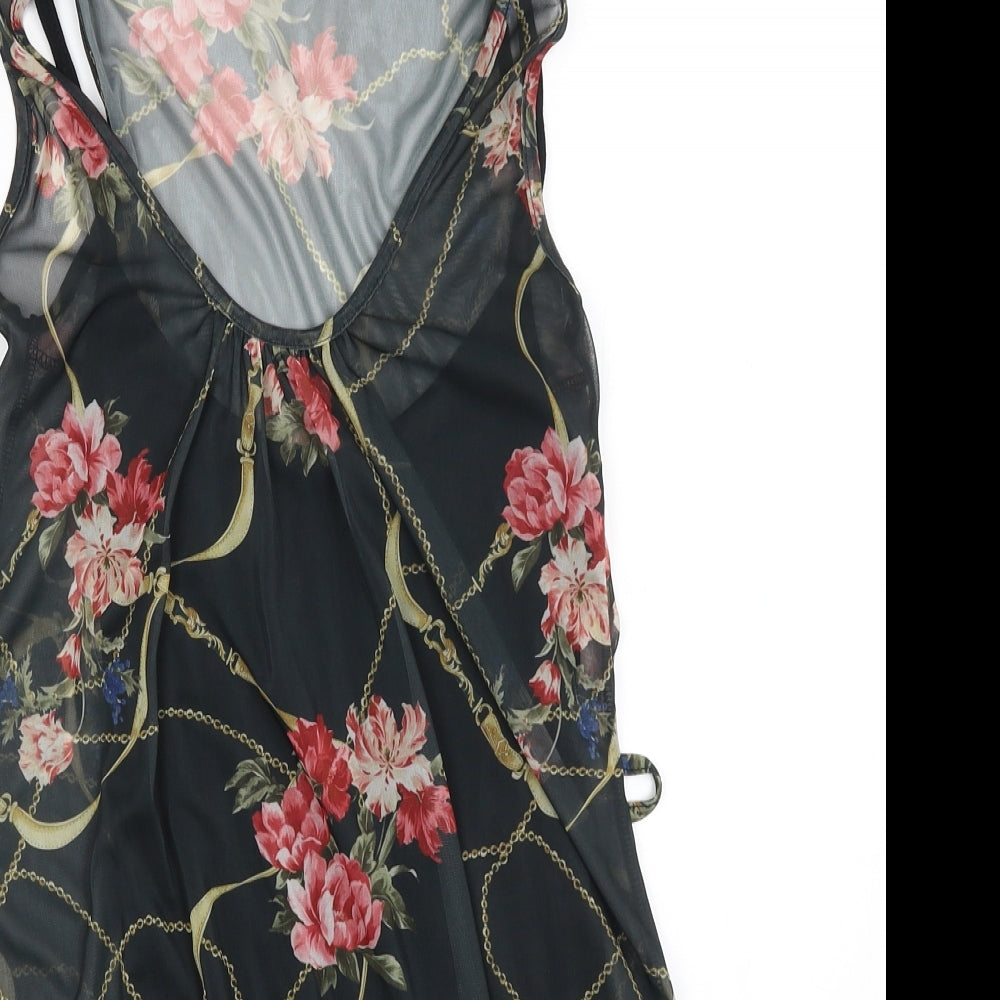 RIBBON  Womens Black Floral  A-Line  Size 8