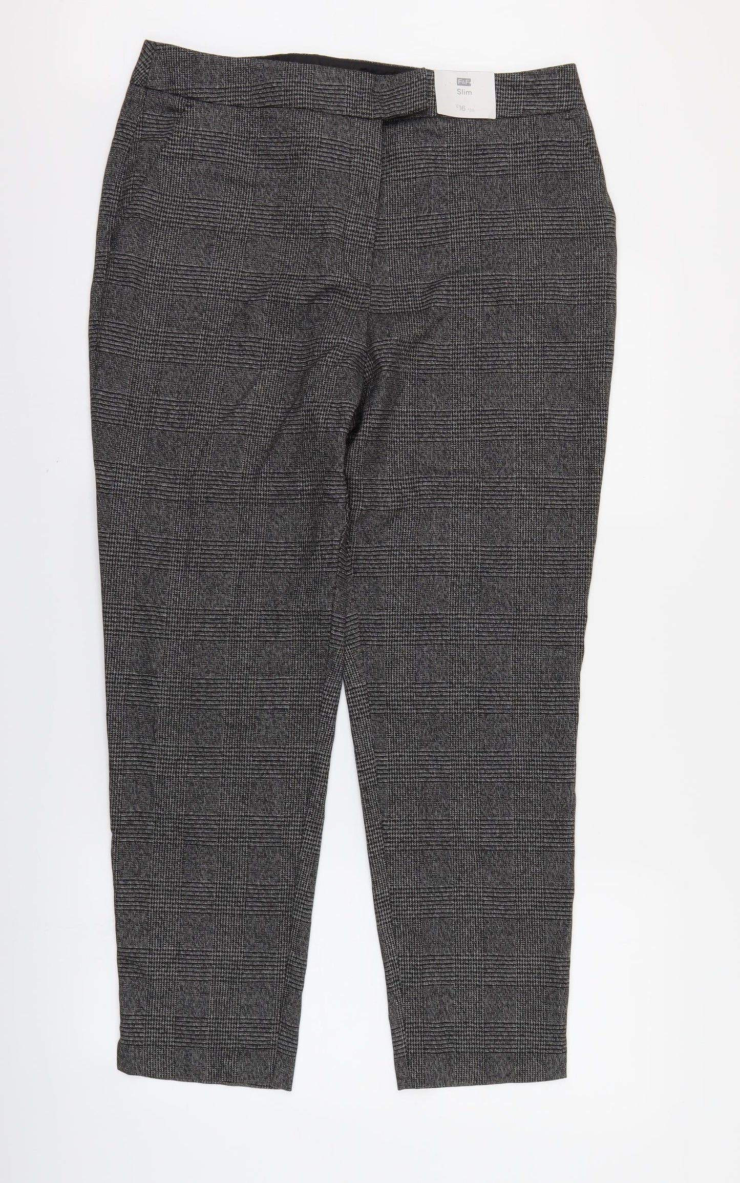 F&F Womens Black Check  Trousers  Size 14 L28 in