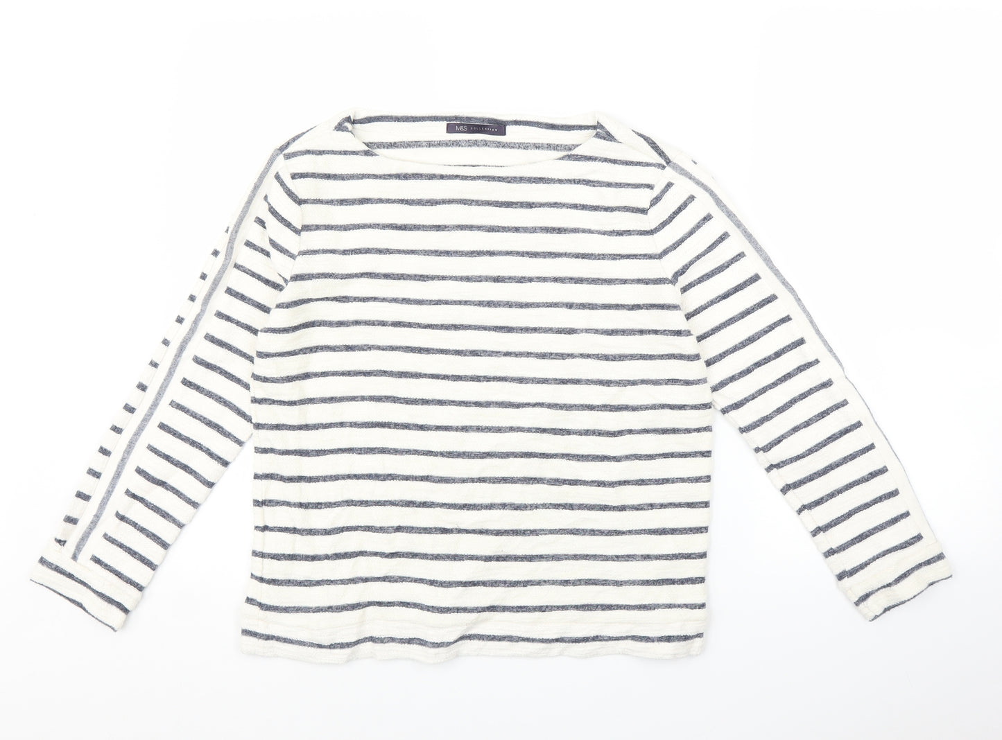 Marks and Spencer Womens White Striped  Pullover Jumper Size 10