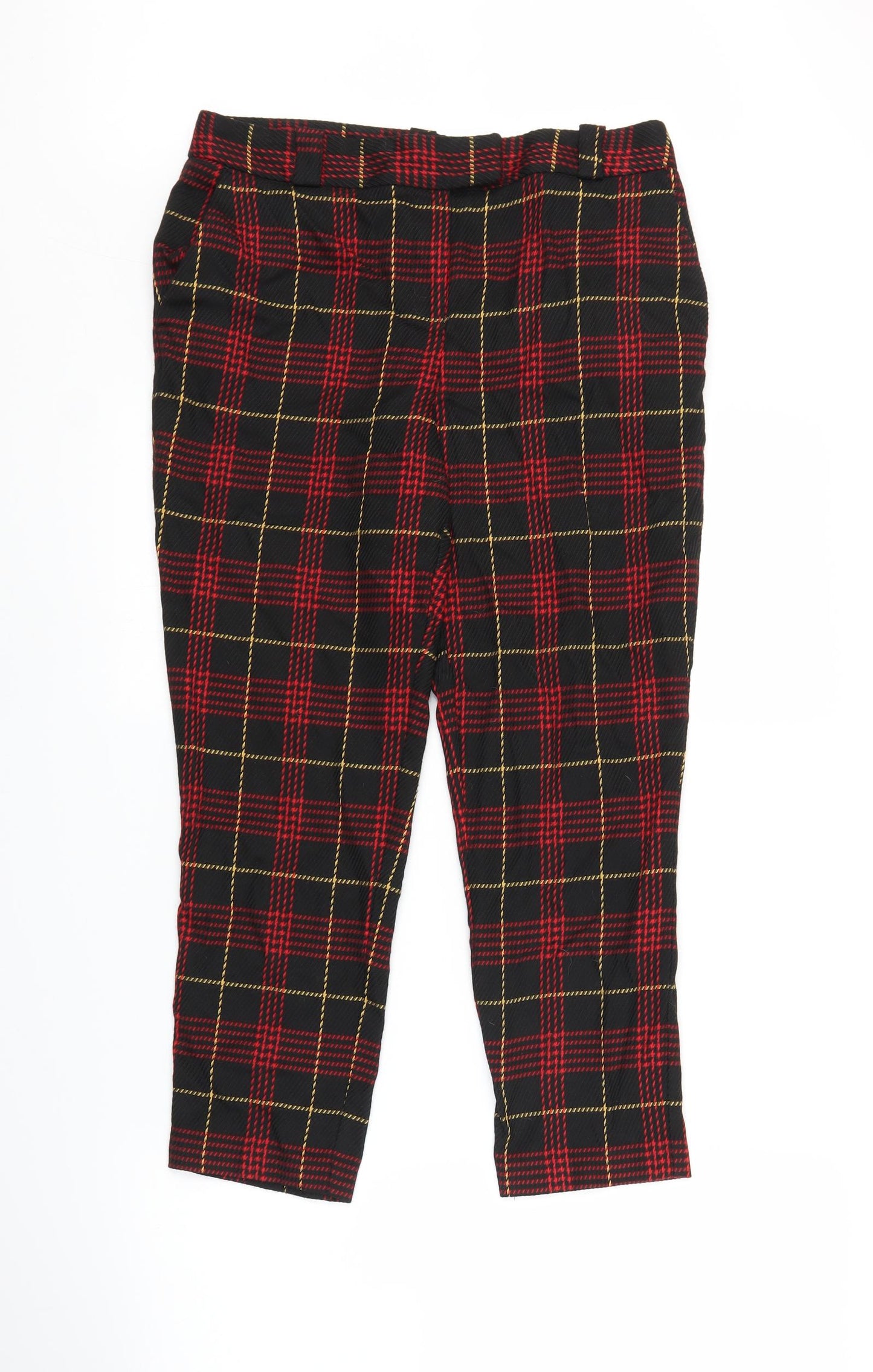 NEXT Womens Black Plaid  Capri Trousers Size 8 L23 in