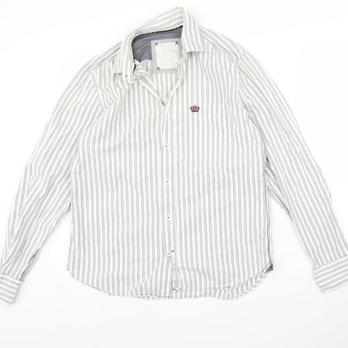 NEXT Mens White Striped   Button-Up Size M