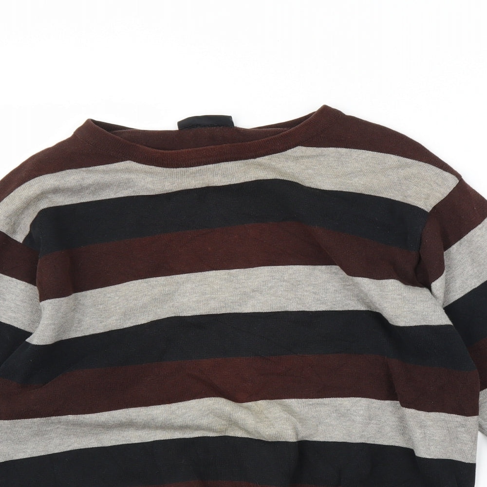 Cedar Wood State Mens Brown Striped  Pullover Jumper Size M