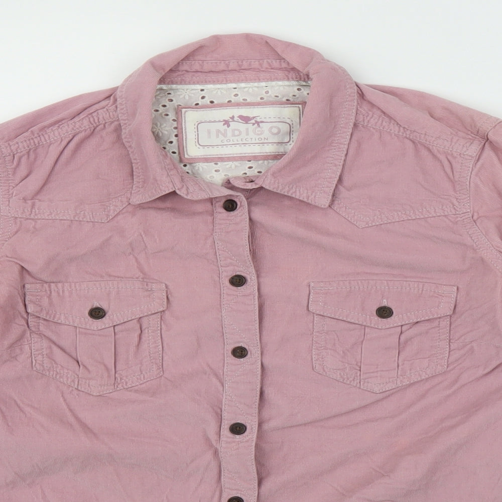 Marks and Spencer Womens Pink  Corduroy Basic Button-Up Size 10