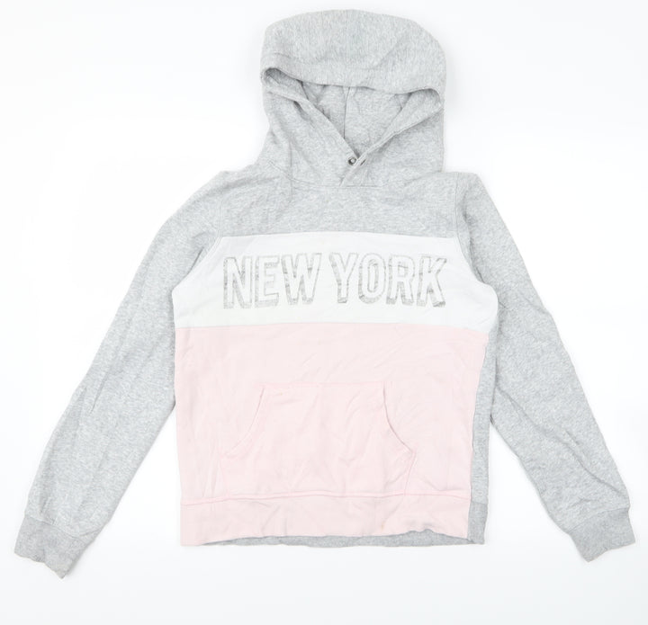 H&M Girls Grey Pullover Hoodie Size 13 Years - new york