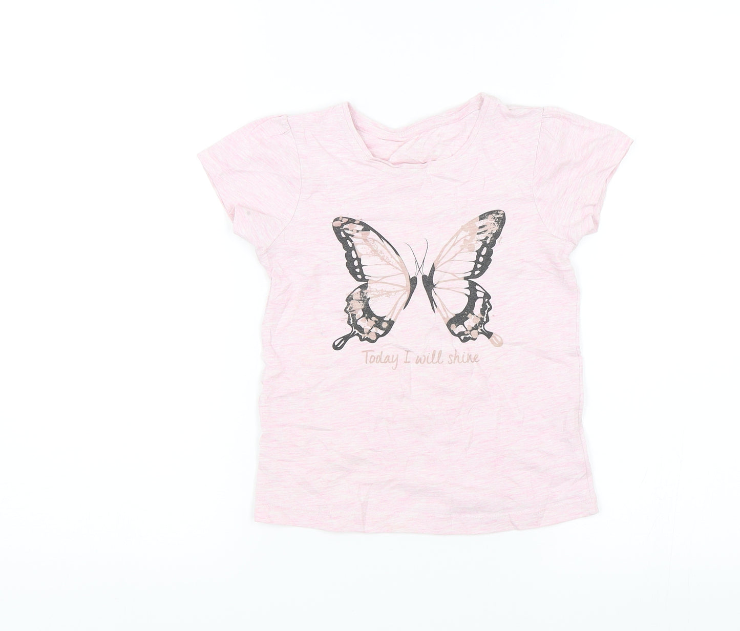 Primark Girls Pink   Basic T-Shirt Size 6-7 Years  - Butterfly