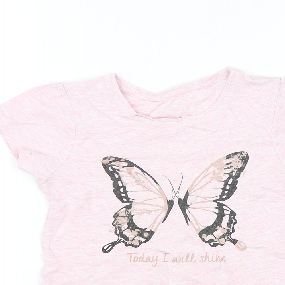 Primark Girls Pink   Basic T-Shirt Size 6-7 Years  - Butterfly
