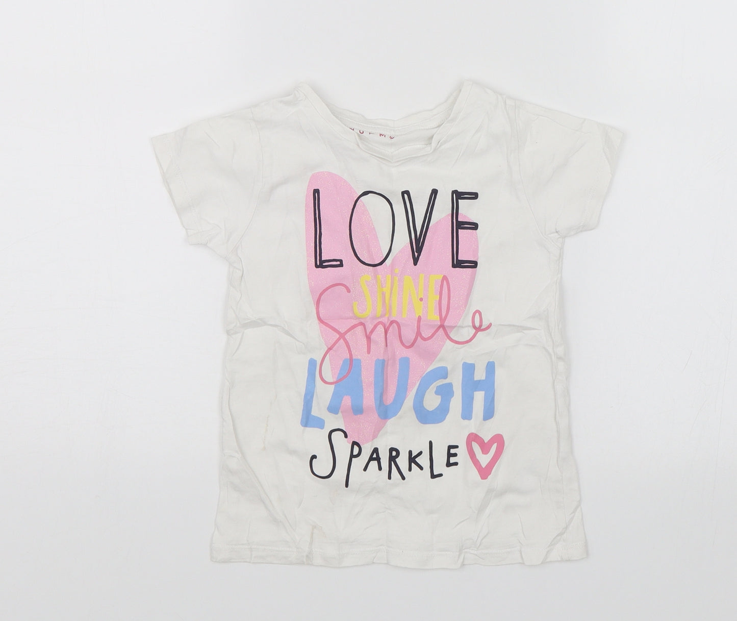 Nutmeg Girls White   Basic T-Shirt Size 6-7 Years  - Love shine smile laugh sparkle