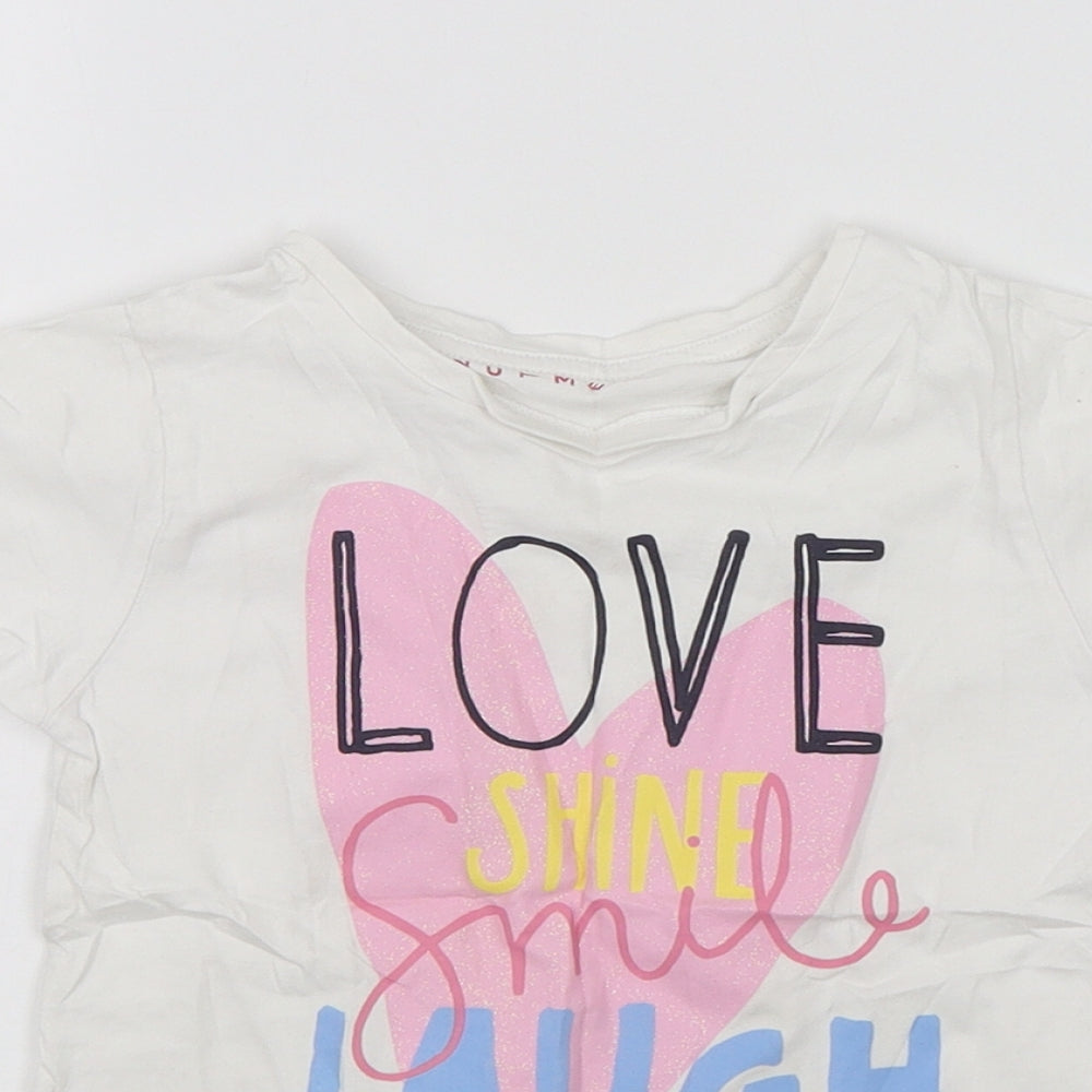 Nutmeg Girls White   Basic T-Shirt Size 6-7 Years  - Love shine smile laugh sparkle