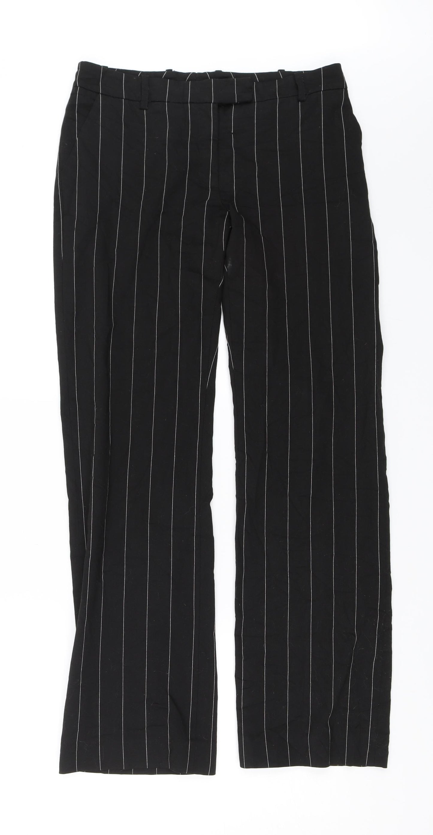 H&M Womens Black Striped Rayon Chino Trousers Size 10 L29 in