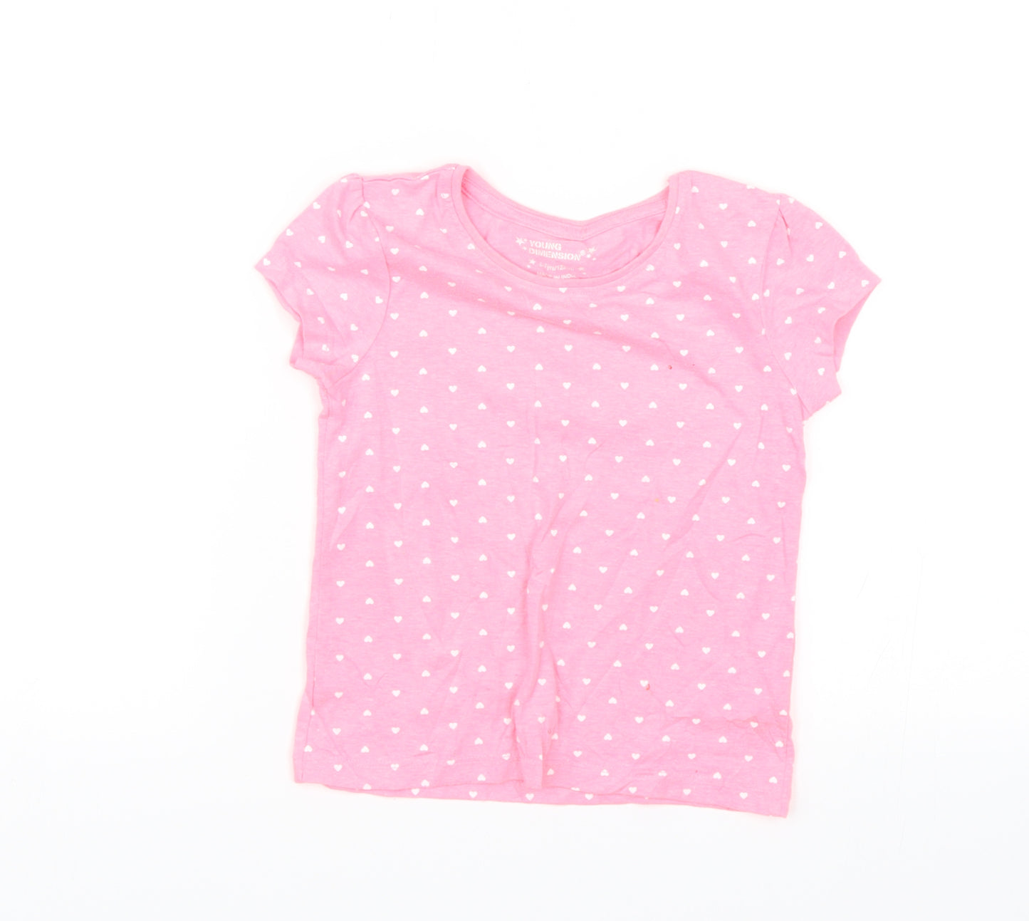Young Dimension Girls Pink   Basic T-Shirt Size 6-7 Years  - Hearts