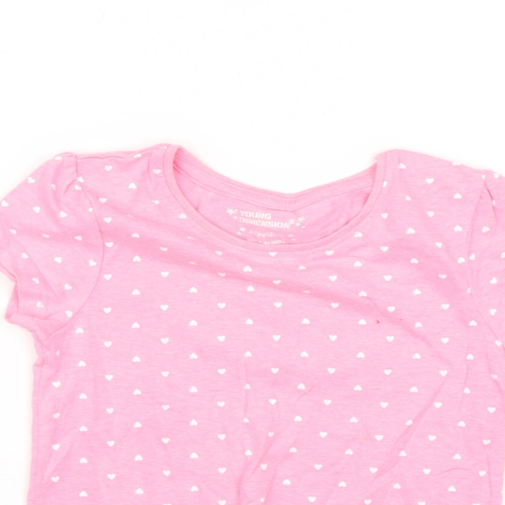 Young Dimension Girls Pink   Basic T-Shirt Size 6-7 Years  - Hearts