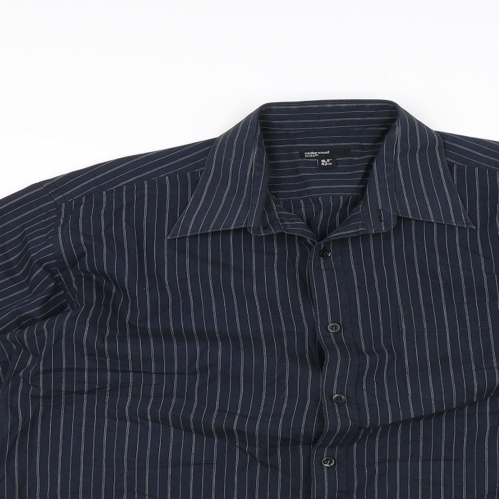 Cedar Wood State Mens Blue Striped   Dress Shirt Size 16.5