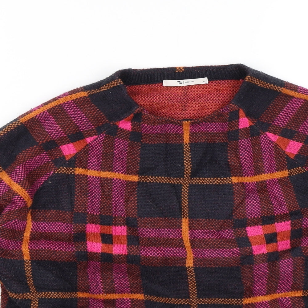 TU Womens Pink Plaid  Pullover Jumper Size 12
