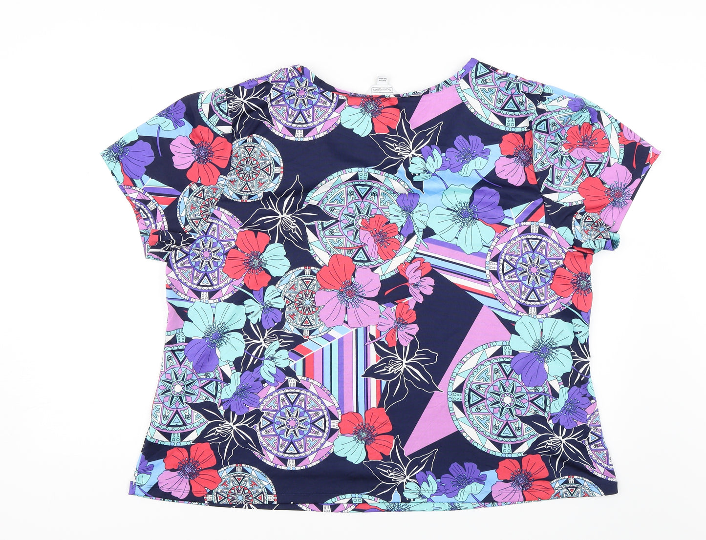 Nightingales Womens Blue Floral  Basic Blouse Size 24