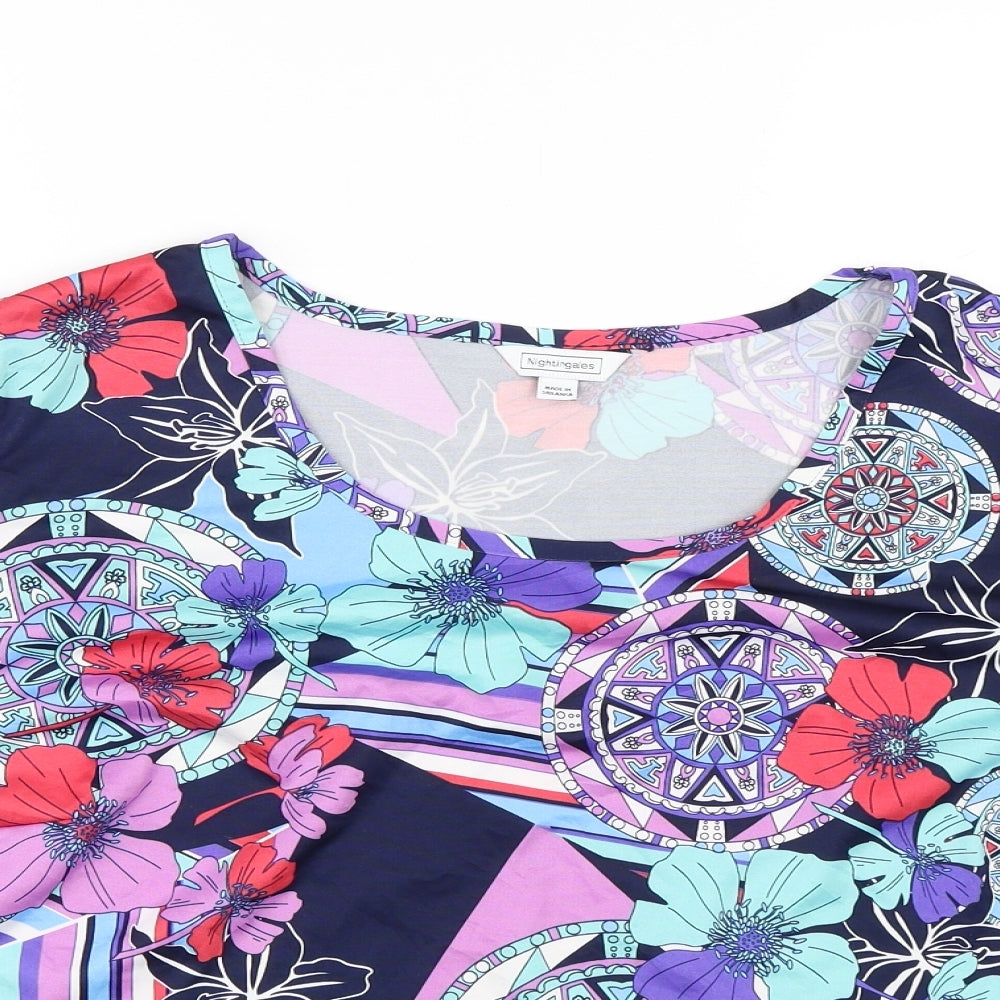 Nightingales Womens Blue Floral  Basic Blouse Size 24