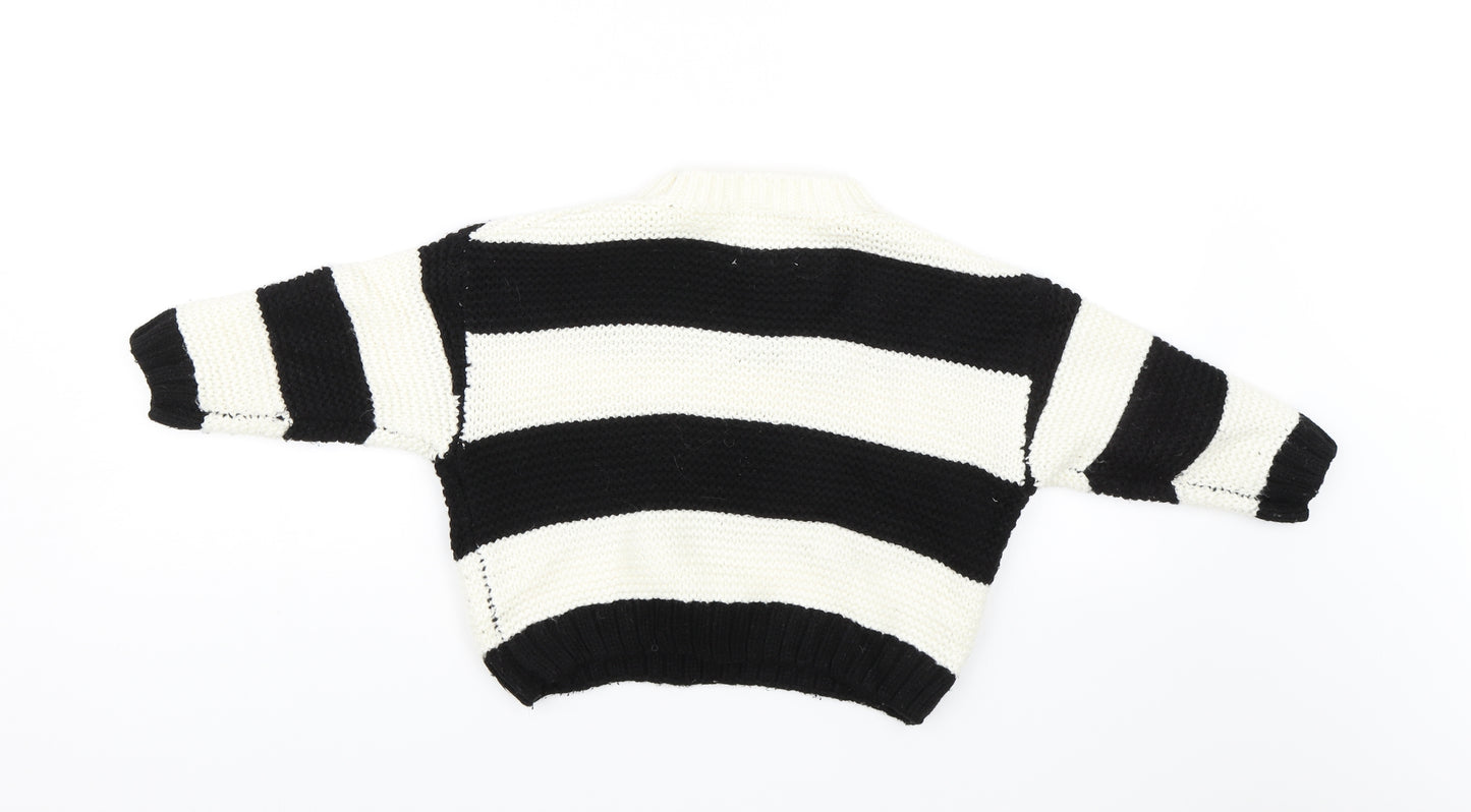 Zara Girls Black Striped  Pullover Jumper Size 6-7 Years