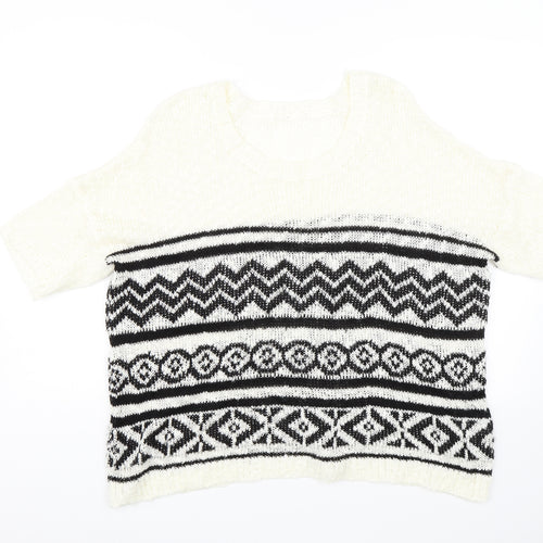 Peacocks Womens White Geometric  Pullover Jumper Size M