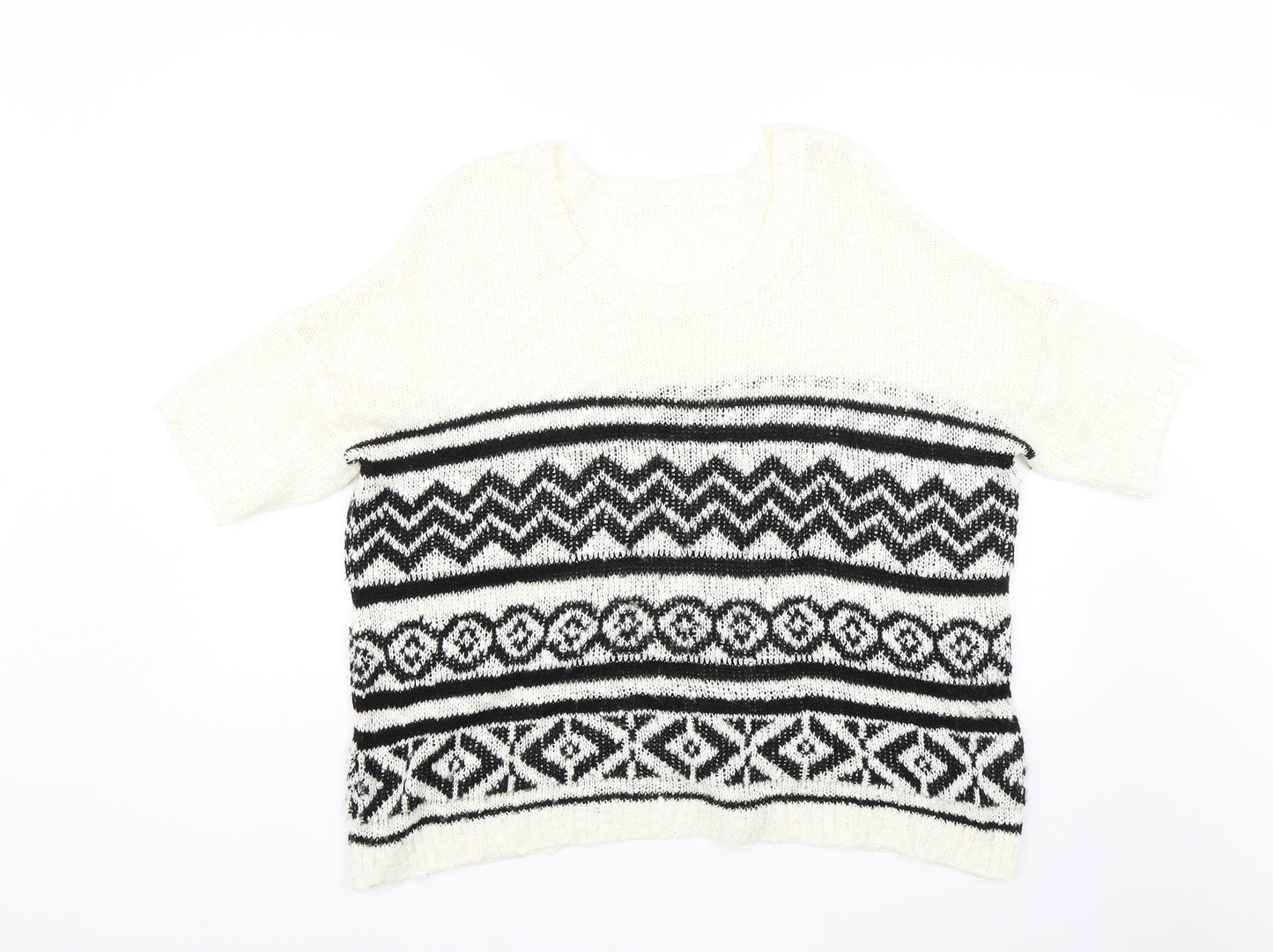 Peacocks Womens White Geometric  Pullover Jumper Size M