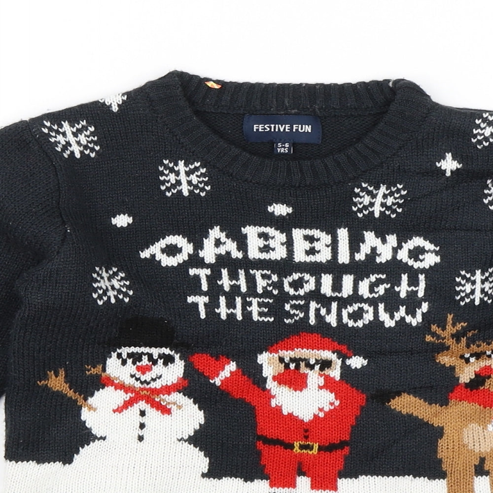 Festive Fun Boys Blue   Pullover Jumper Size 5-6 Years  - Christmas
