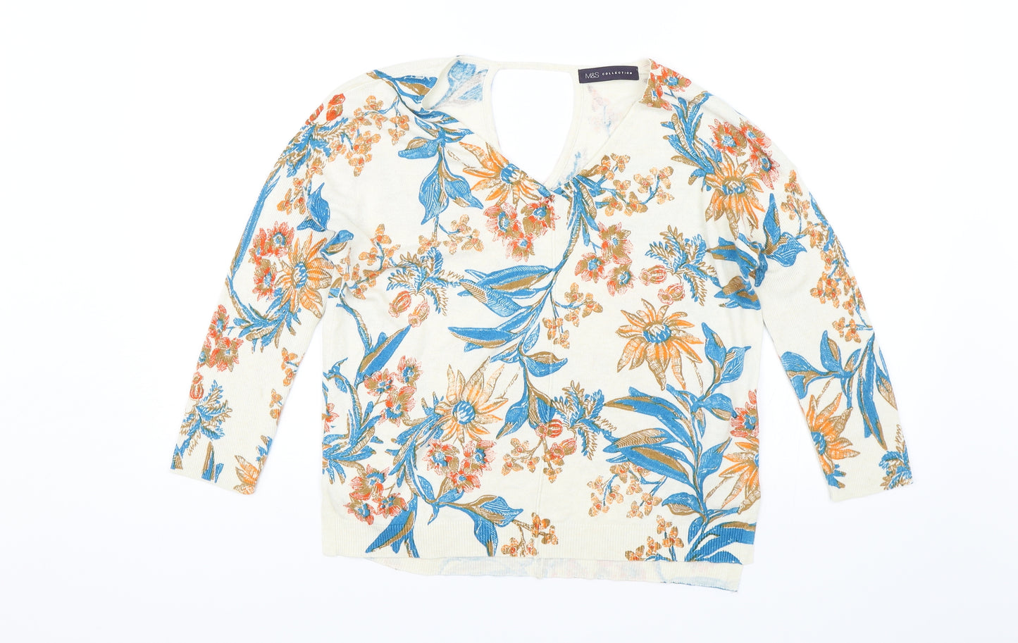 M&S Womens White Floral  Basic Blouse Size 12