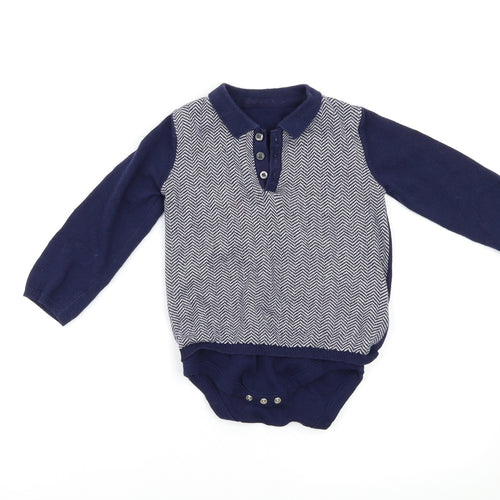 Autograph Baby Blue Herringbone  Romper One-Piece Size 12-18 Months