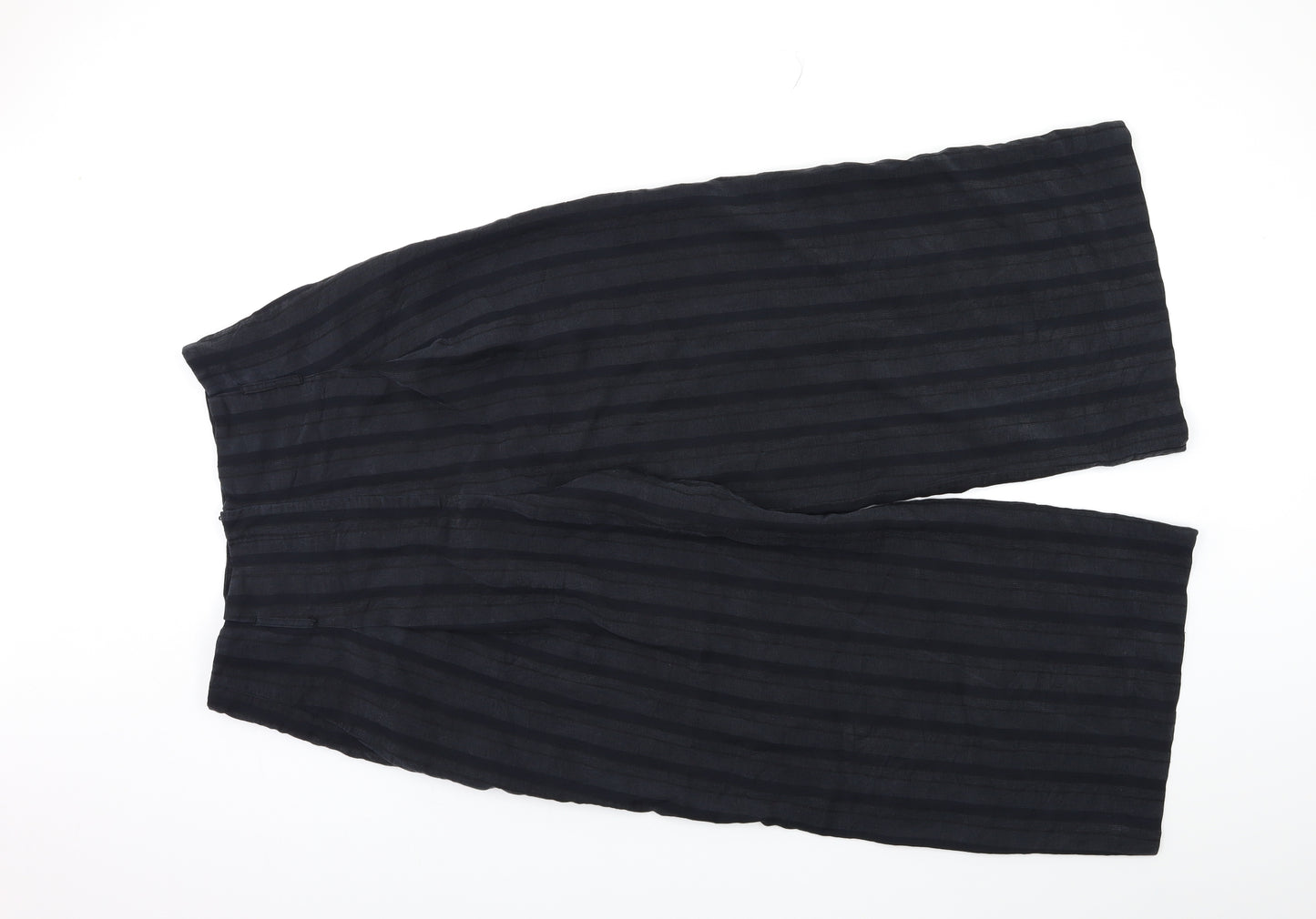 H&M Womens Black Striped  Cropped Trousers Size 14 L24 in