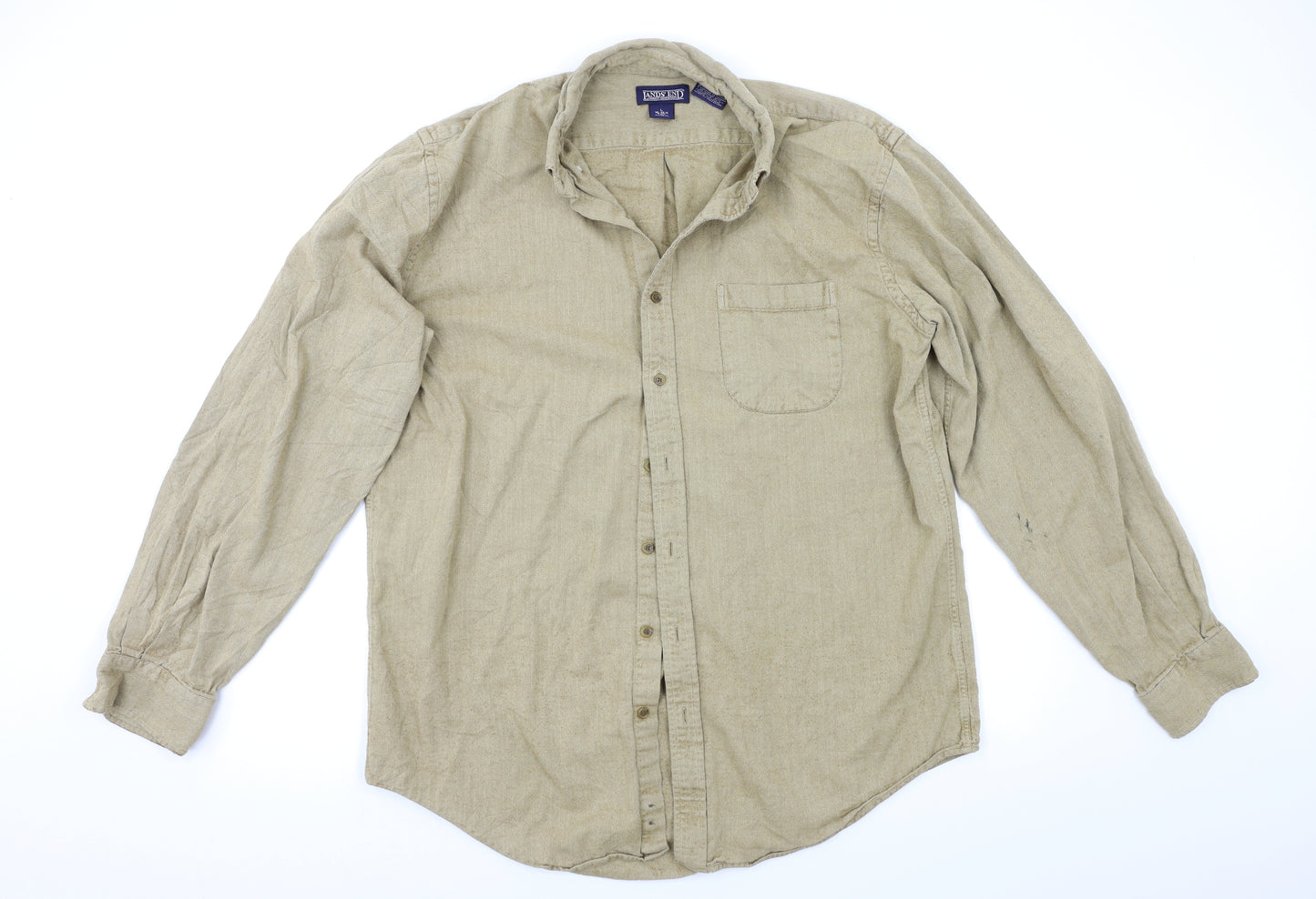 Lands End Mens Beige    Button-Up Size L