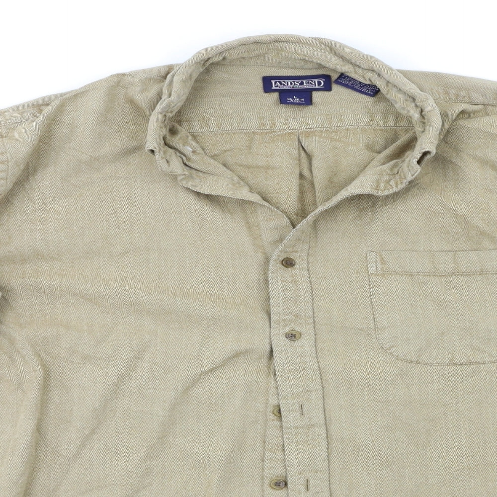 Lands End Mens Beige    Button-Up Size L