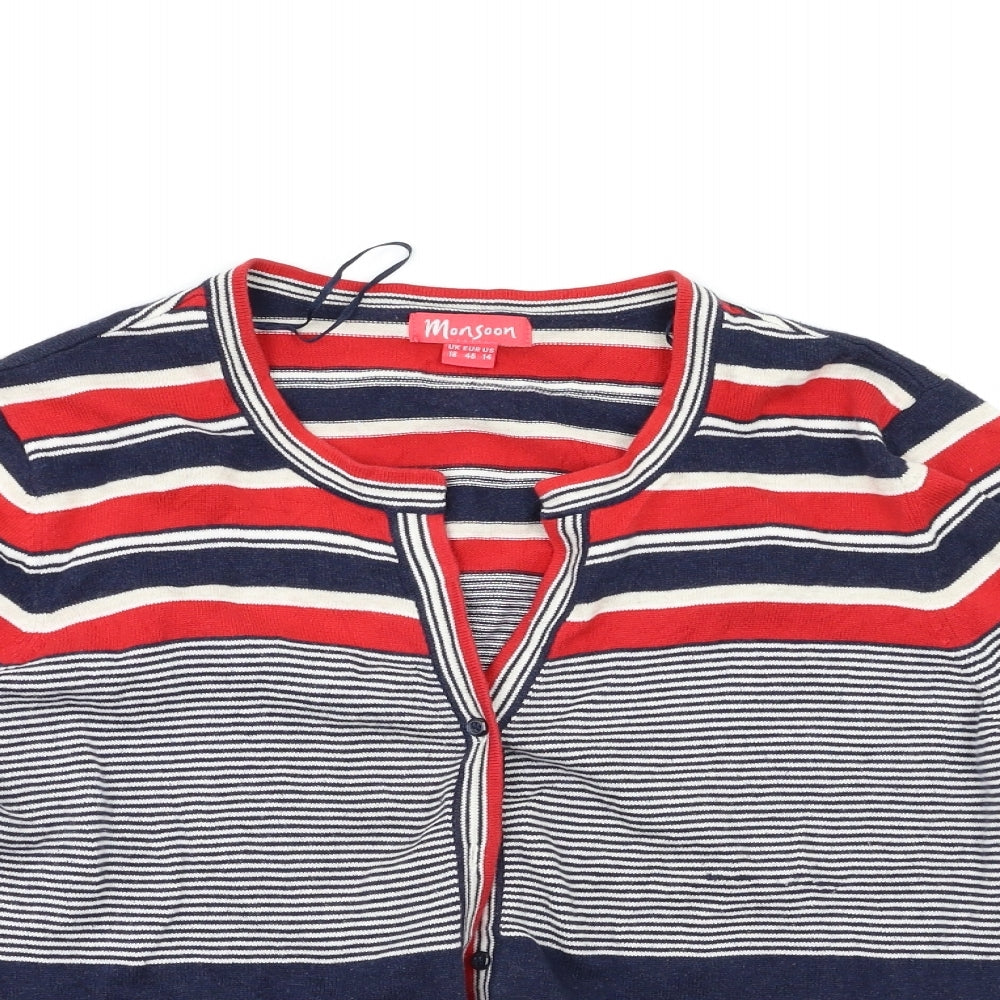 Monsoon Womens Multicoloured Striped  Cardigan Jumper Size 18