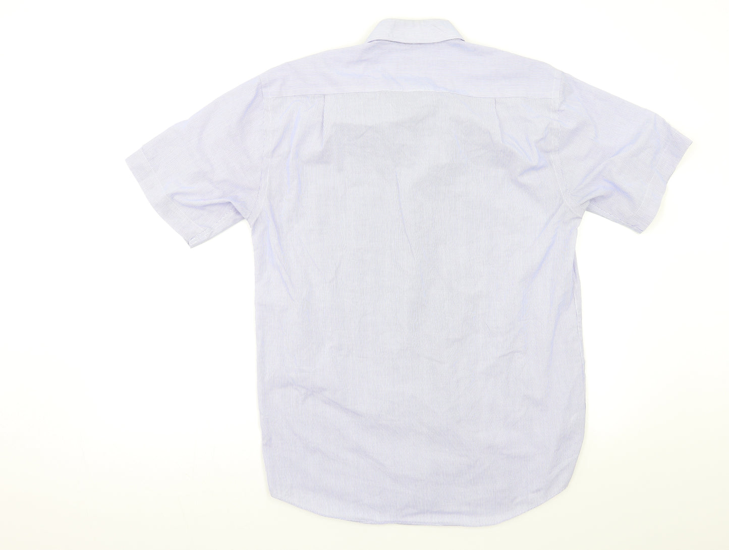 M&S Mens Blue Striped   Button-Up Size 14.5