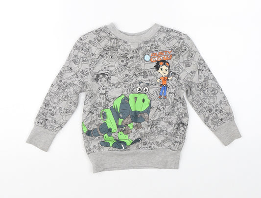 Front view of George Baby Grey jumper, size 12-18, Months - Nickelodeon Rusty Rivets