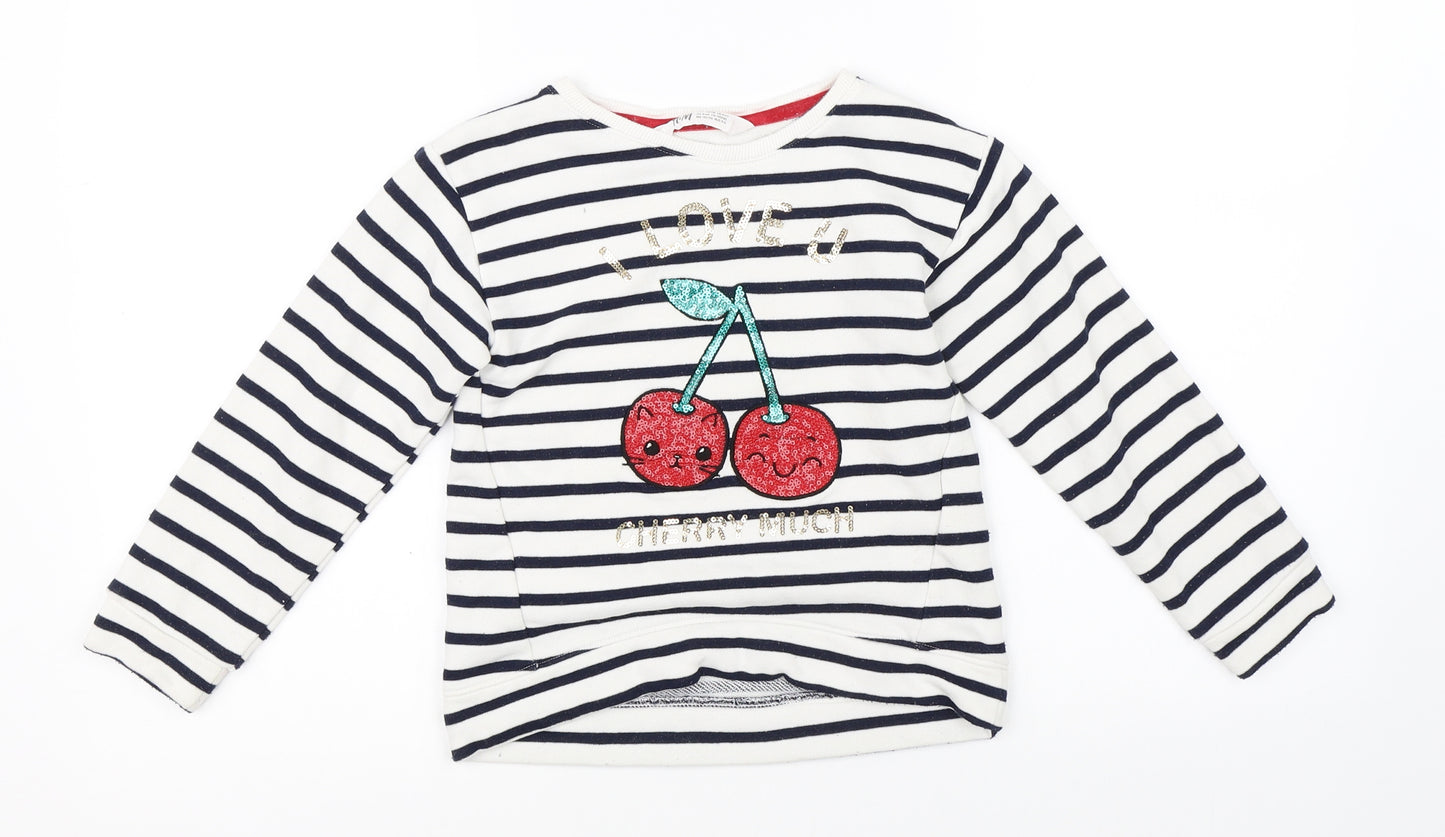 H&M Girls White Striped  Pullover Jumper Size 5-6 Years