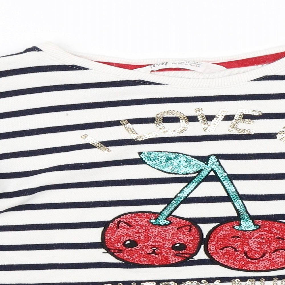 H&M Girls White Striped  Pullover Jumper Size 5-6 Years