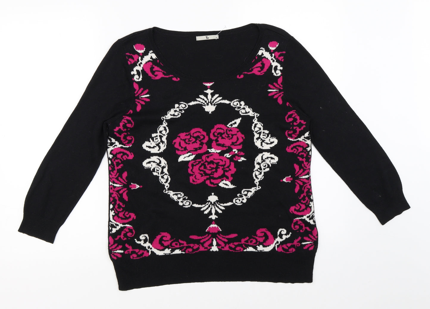 TU Womens Black Floral  Pullover Jumper Size 12