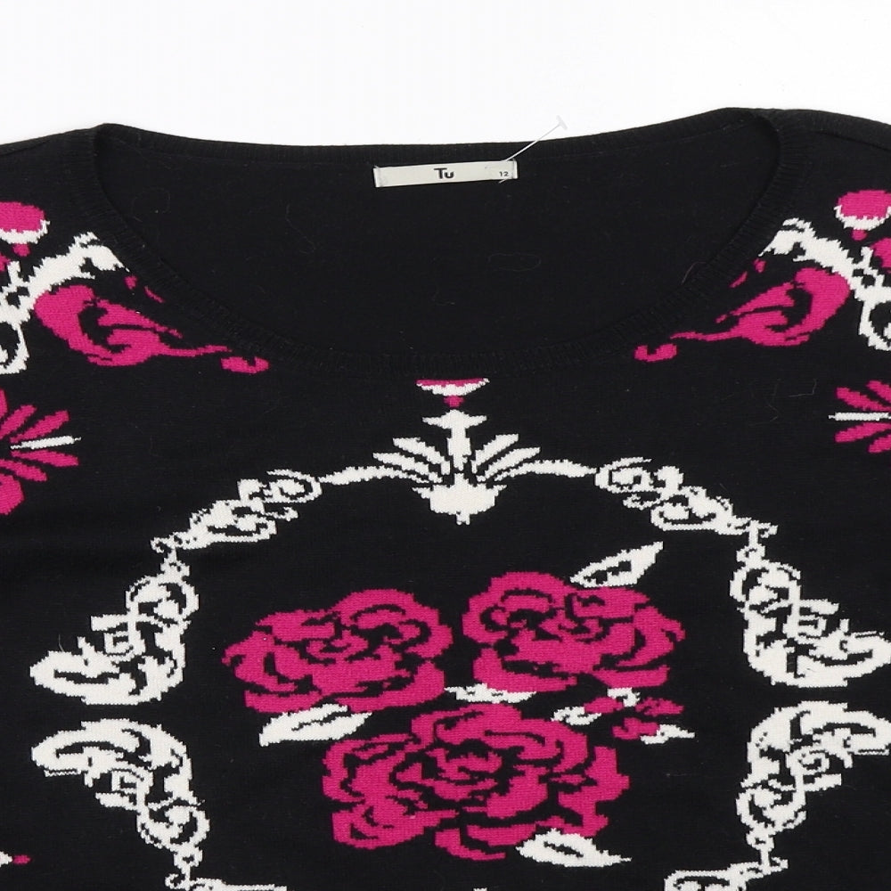 TU Womens Black Floral  Pullover Jumper Size 12