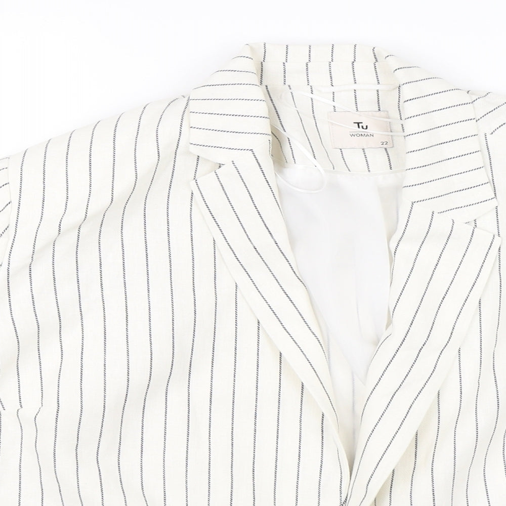TU Womens White Striped  Jacket Blazer Size 22
