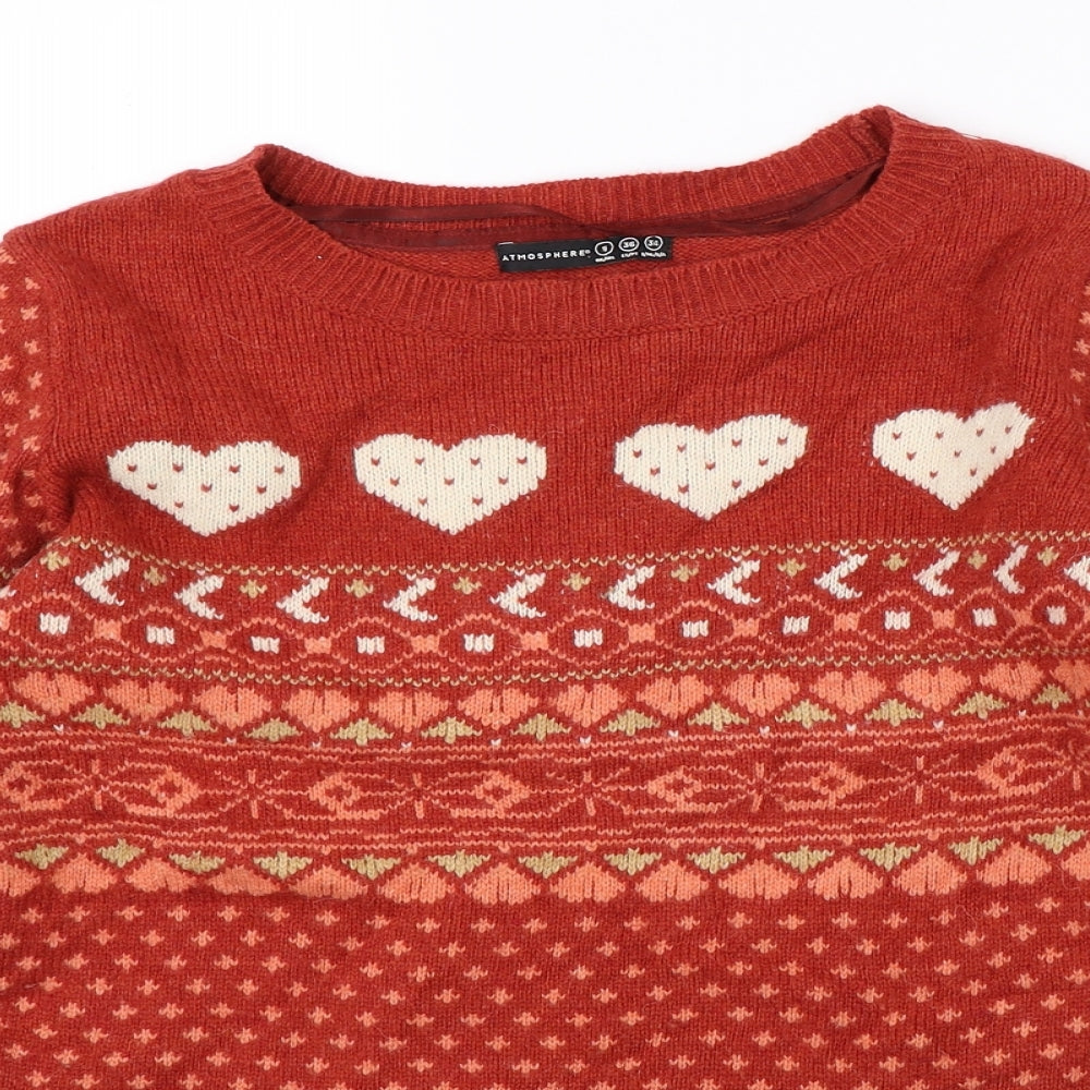 Atmosphere Womens Red Fair Isle  Pullover Jumper Size 8