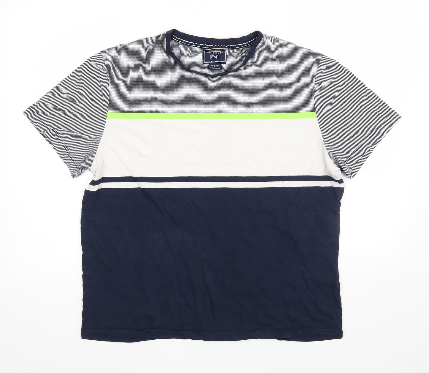 F&F Mens Blue Striped   T-Shirt Size L