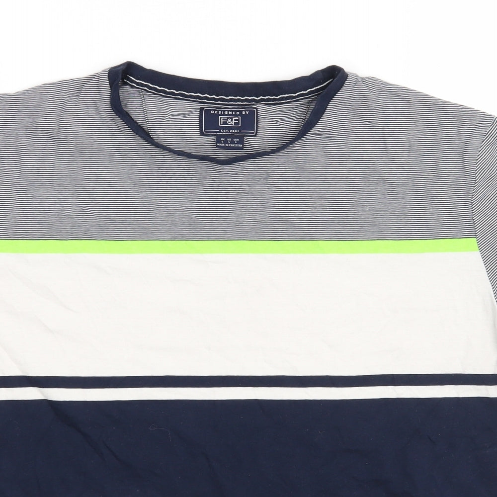 F&F Mens Blue Striped   T-Shirt Size L