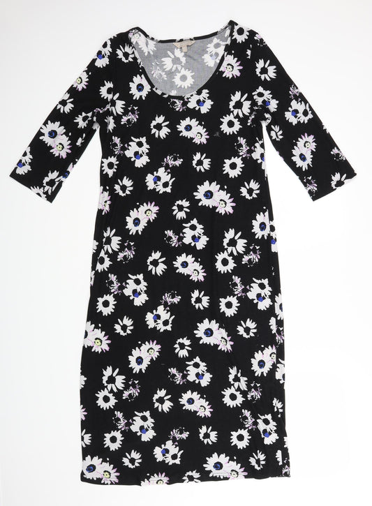 Front view of Anthology women’s black floral a-line, size UK 12