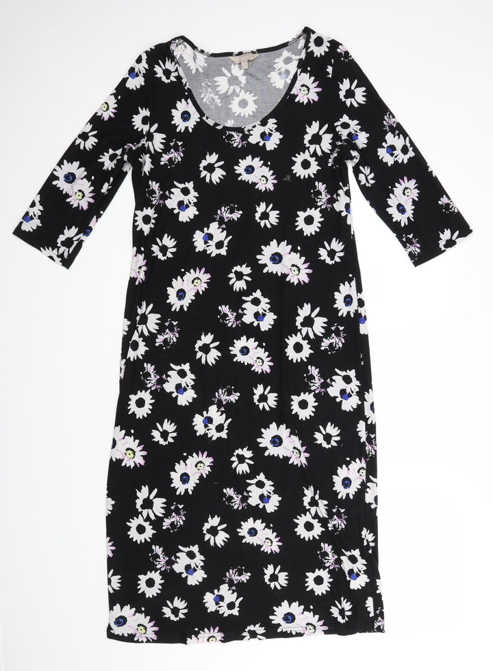 Anthology Womens Black Floral A-Line Size 12