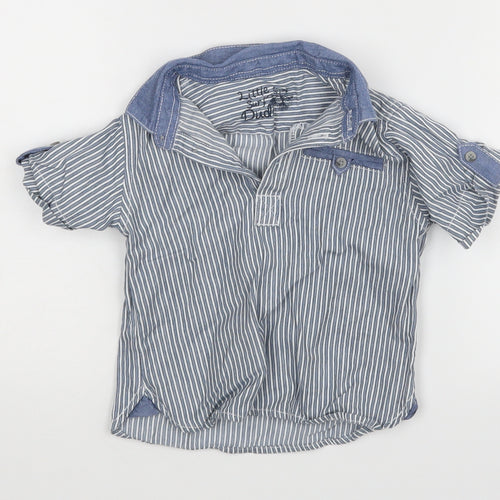 Little Surf Dude Boys Blue Striped  Basic Dress Shirt Size 9-12 Months