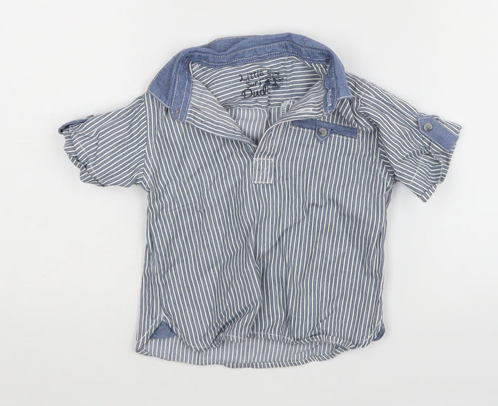 Little Surf Dude Boys Blue Striped Basic Dress Shirt Size 9-12 Months