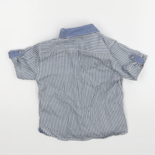 Little Surf Dude Boys Blue Striped  Basic Dress Shirt Size 9-12 Months