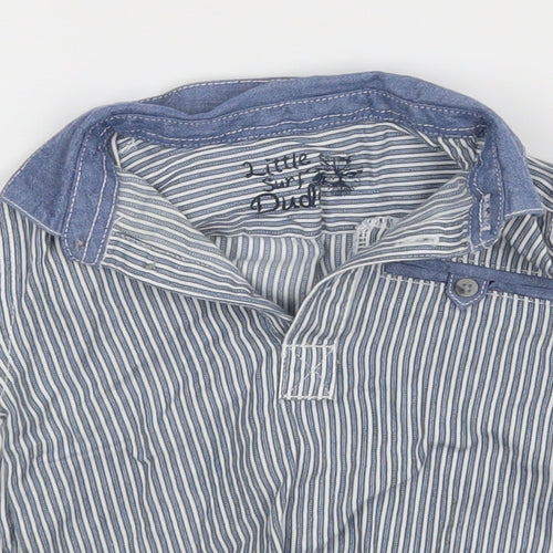 Little Surf Dude Boys Blue Striped  Basic Dress Shirt Size 9-12 Months