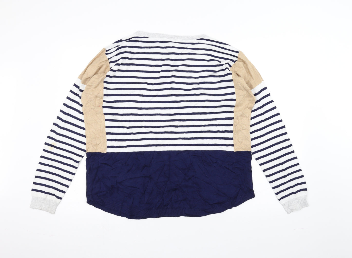 Oasis Womens White Striped  Basic T-Shirt Size L