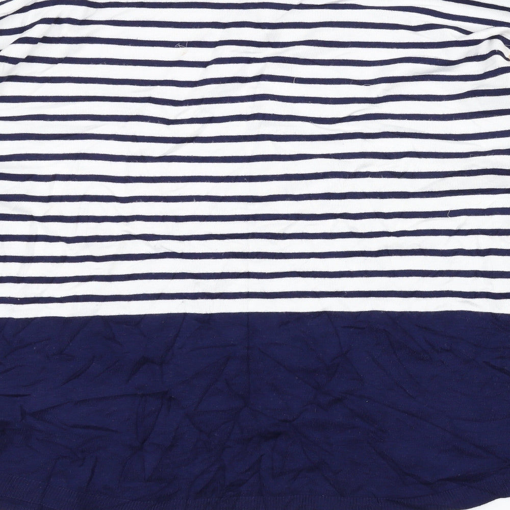Oasis Womens White Striped  Basic T-Shirt Size L