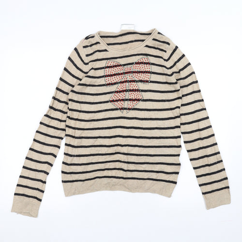 Wallis Womens Brown Striped  Basic T-Shirt Size S