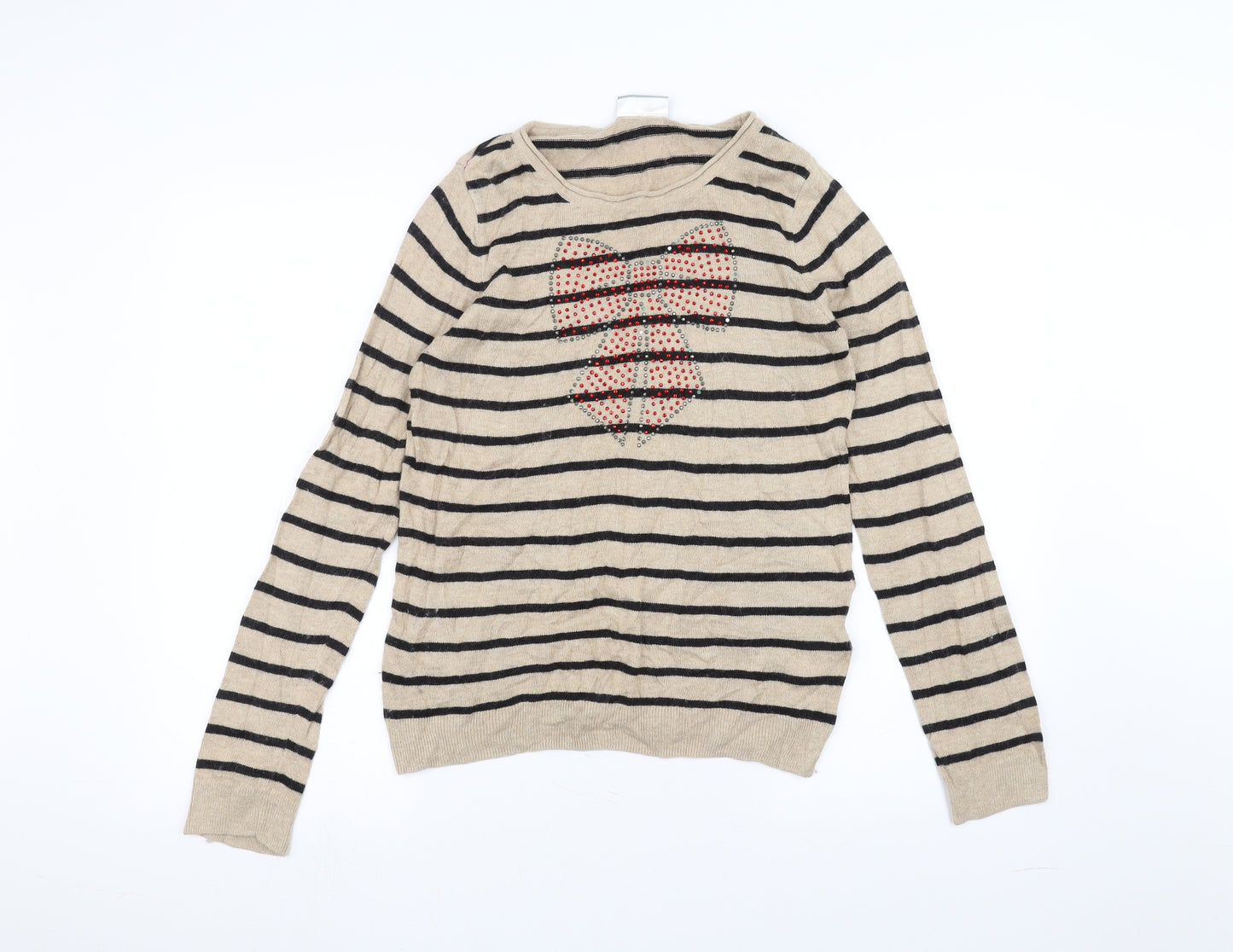 Wallis Womens Brown Striped  Basic T-Shirt Size S